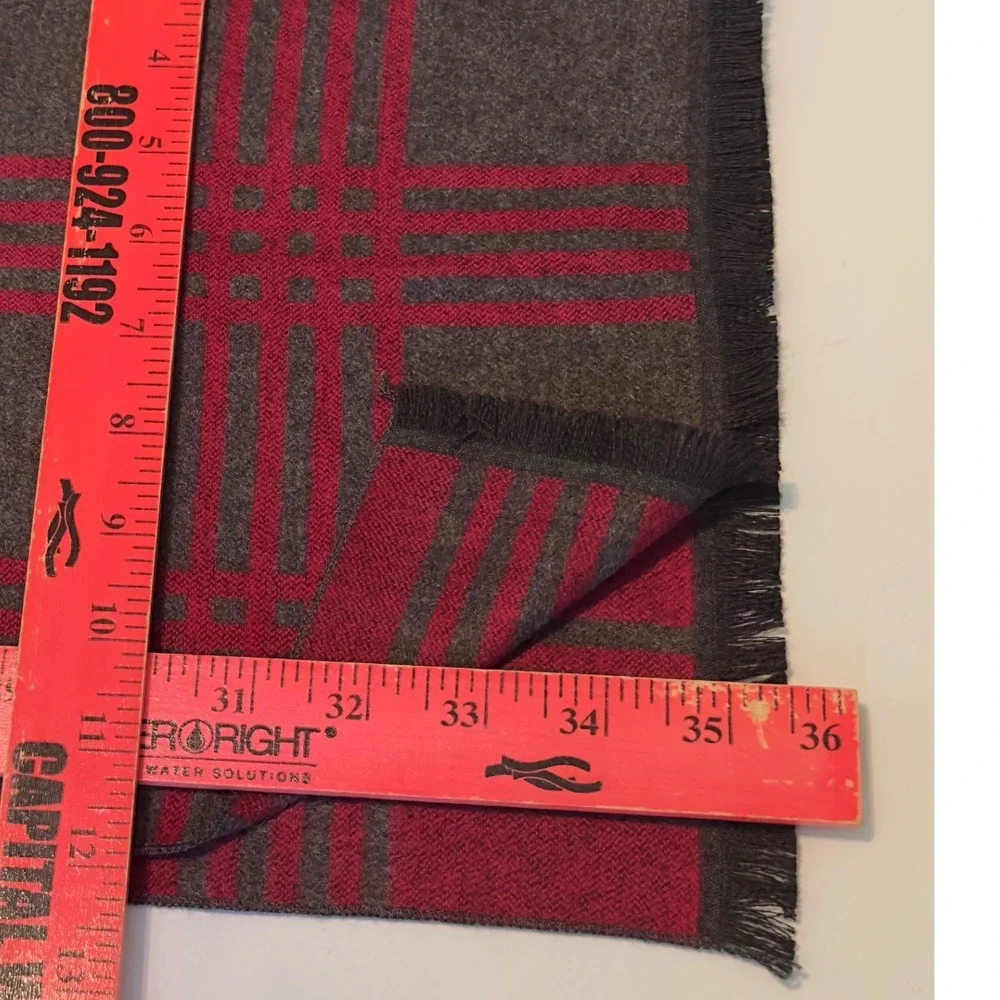 Couthie Red Charcoal Grey Plaid Scarf Scotland Cashmere Feel Acrylic Fringed